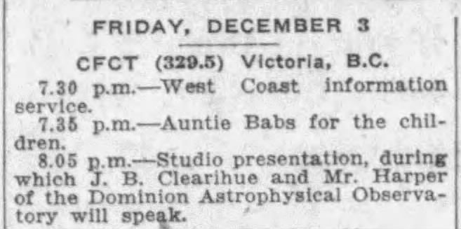 Annonce dans un journal :  Radio show on shooting stars by W.E. Harper  (Émission radiophonique sur les étoiles filantes par W.E. Harper)