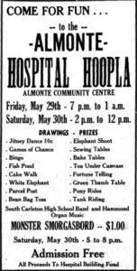 Coupure de presse de l’Almonte Gazette qui annonce la kermesse de l’hôpital d’Almonte.