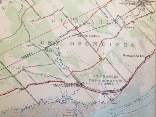 Carte (couleur) de Saint-Charles-des-Grondines identifiant les différents secteurs du village. 