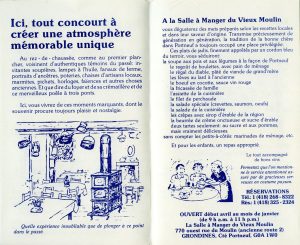 Restaurant menu for the Salle à Manger du Vieux Moulin.