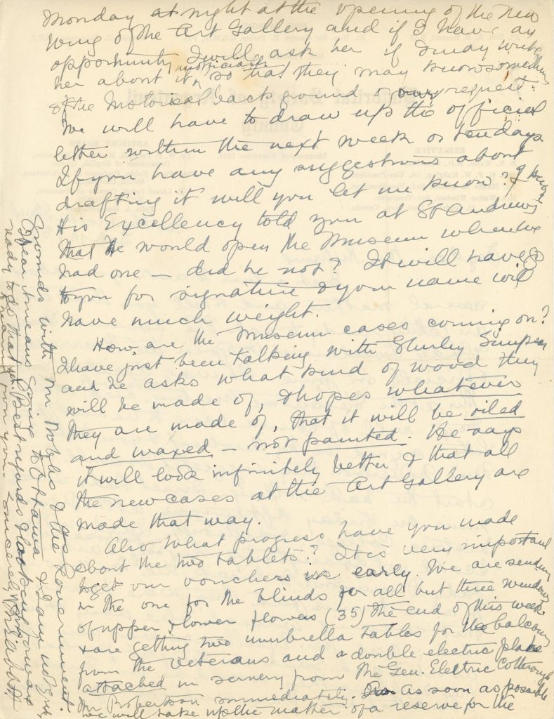 Correspondance concernant l’ouverture du Musée, 1938-1939, lettre à Mrs ...