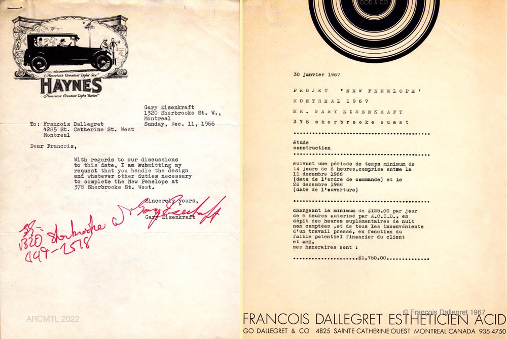 Document dactylographié de deux pages. Un logo en haut de la première page représente une voiture de collection du début du 20e siècle, tandis qu'un graphique représentant des cercles concentriques figure en haut de la deuxième page dactylographiée.