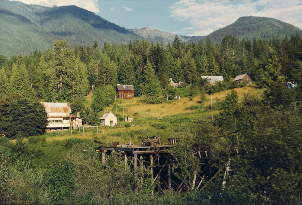 Photographie d’un paysage coloré où des bâtiments sont intercalés entre la verdure et les arbres. Il y a des montagnes en arrière-plan.